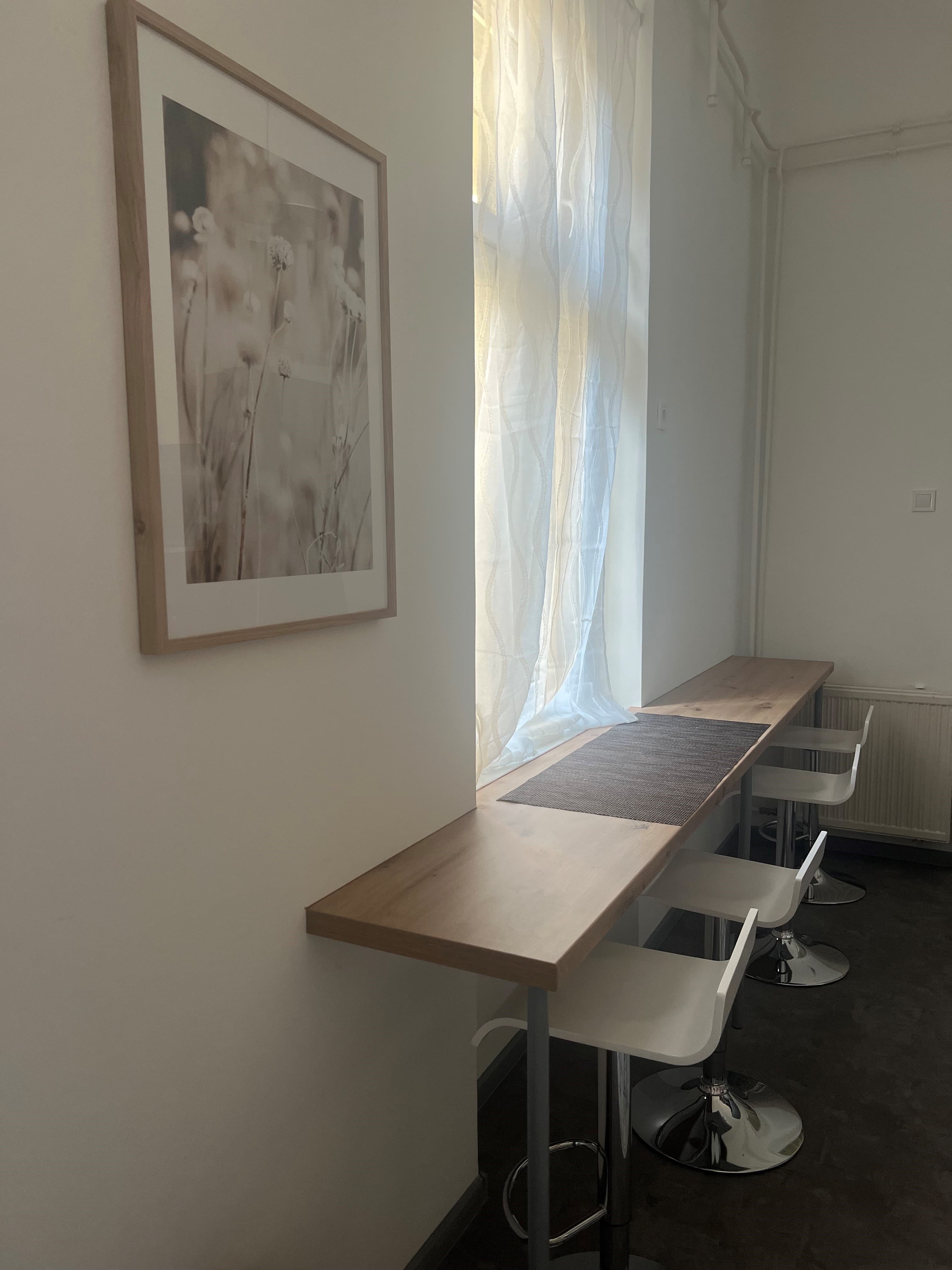 Shared kitchen with cabinets and counter